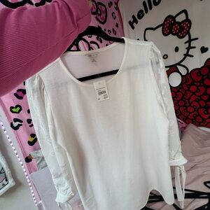 Cato White Blouse with Tie Sleeve Accents